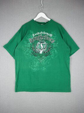 Saskatchewan Roughriders Y2K Grunge Style Tee Football Green Mens XXL